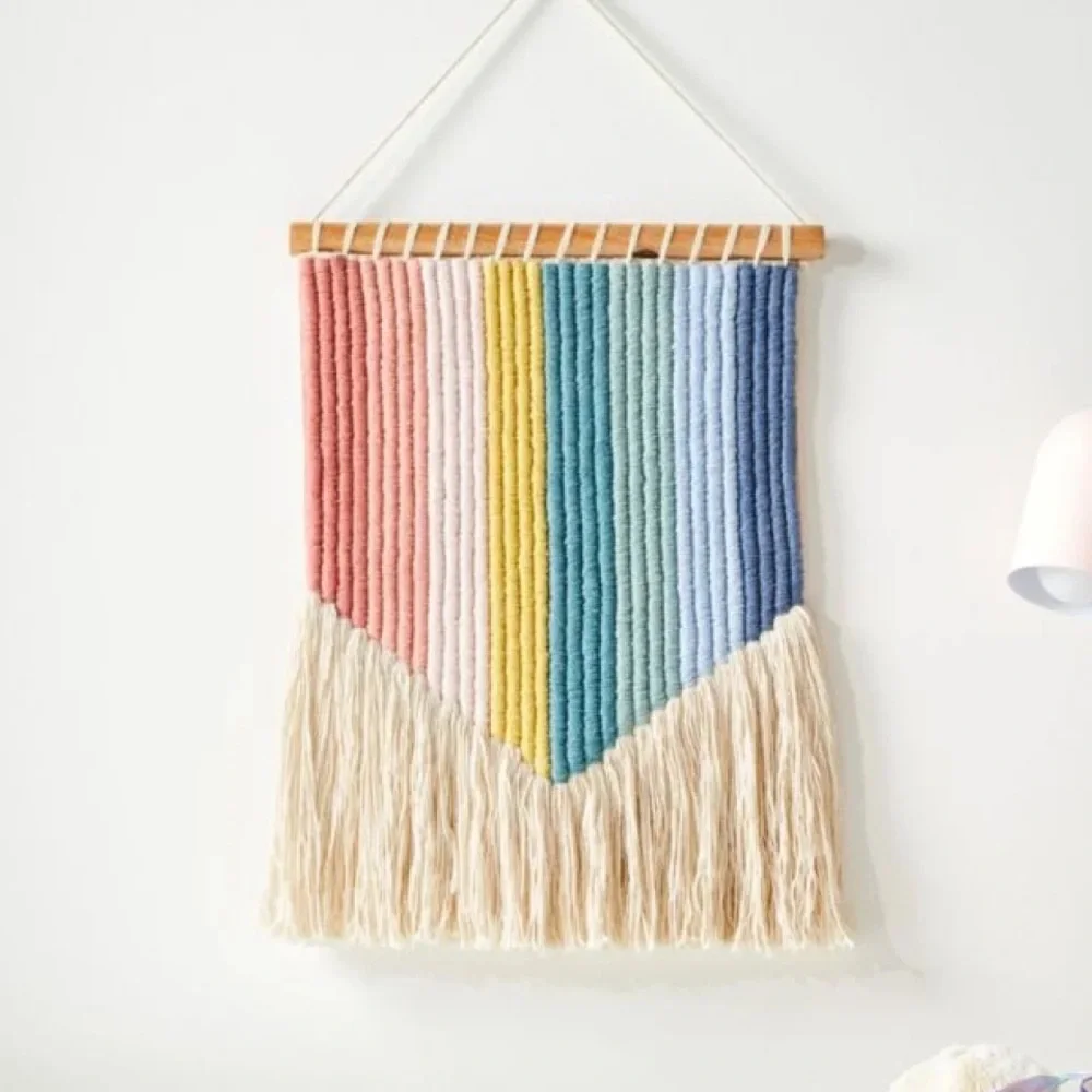 ✨Brand New - Crate & Barrel Vertical Rainbow Woven Wall Hanging Macrame Decor✨